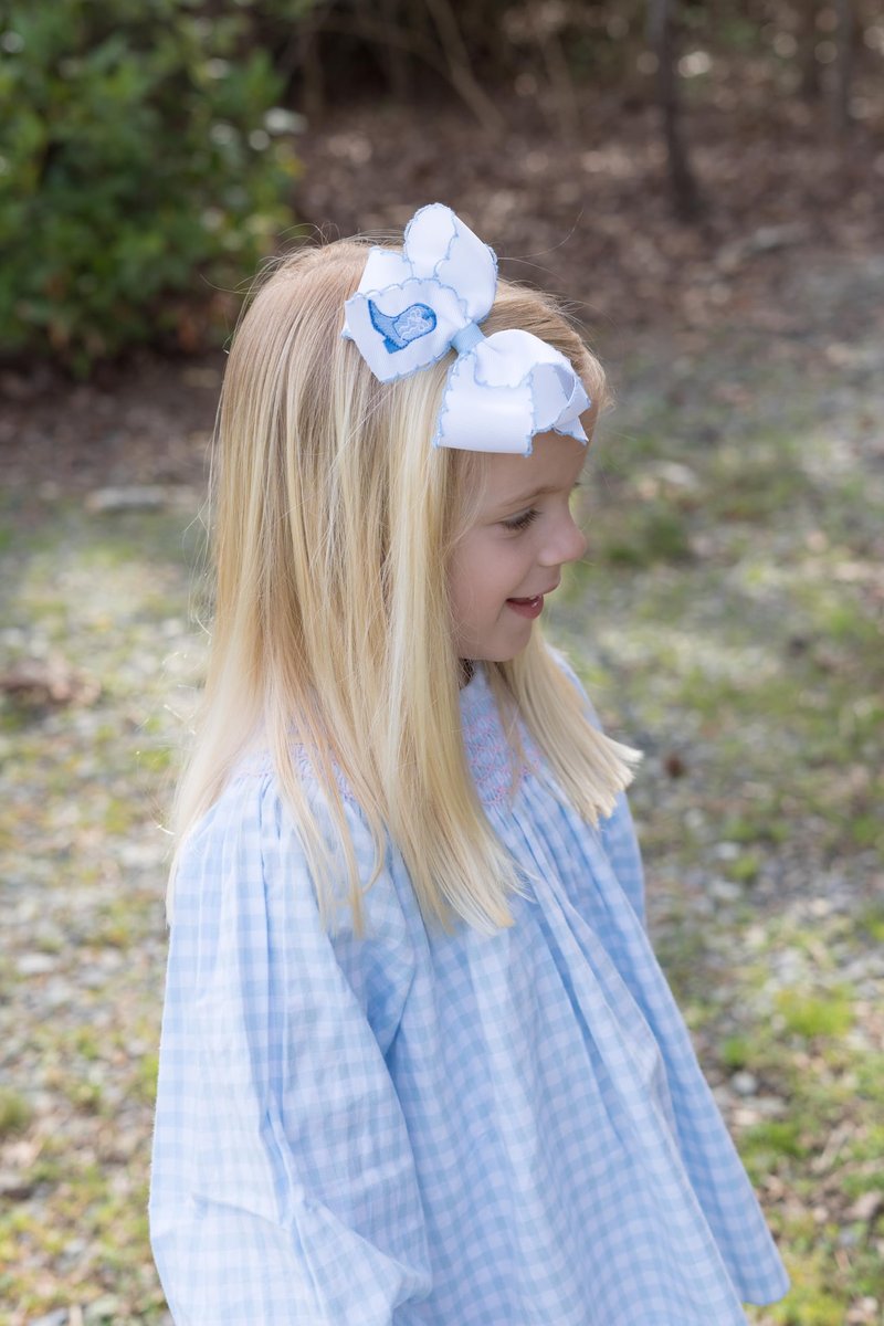 Wee Ones Girls' Western Cowgirl Embroidery Grosgrain Hair Bow with Moonstitch Edge, Blue Boots, Medium