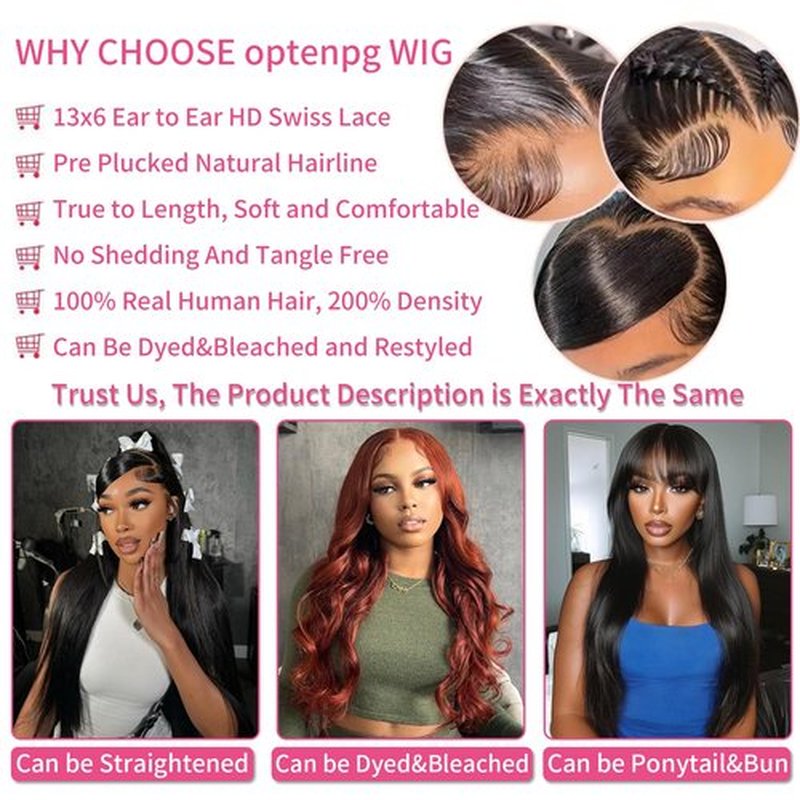 optenpg 24 Inch 13x6 Lace Front Wigs Human Hair Pre Plucked Body Wave HD Lace Frontal Wigs Human Hair 200% Density Glueless Wigs Human Hair for Women