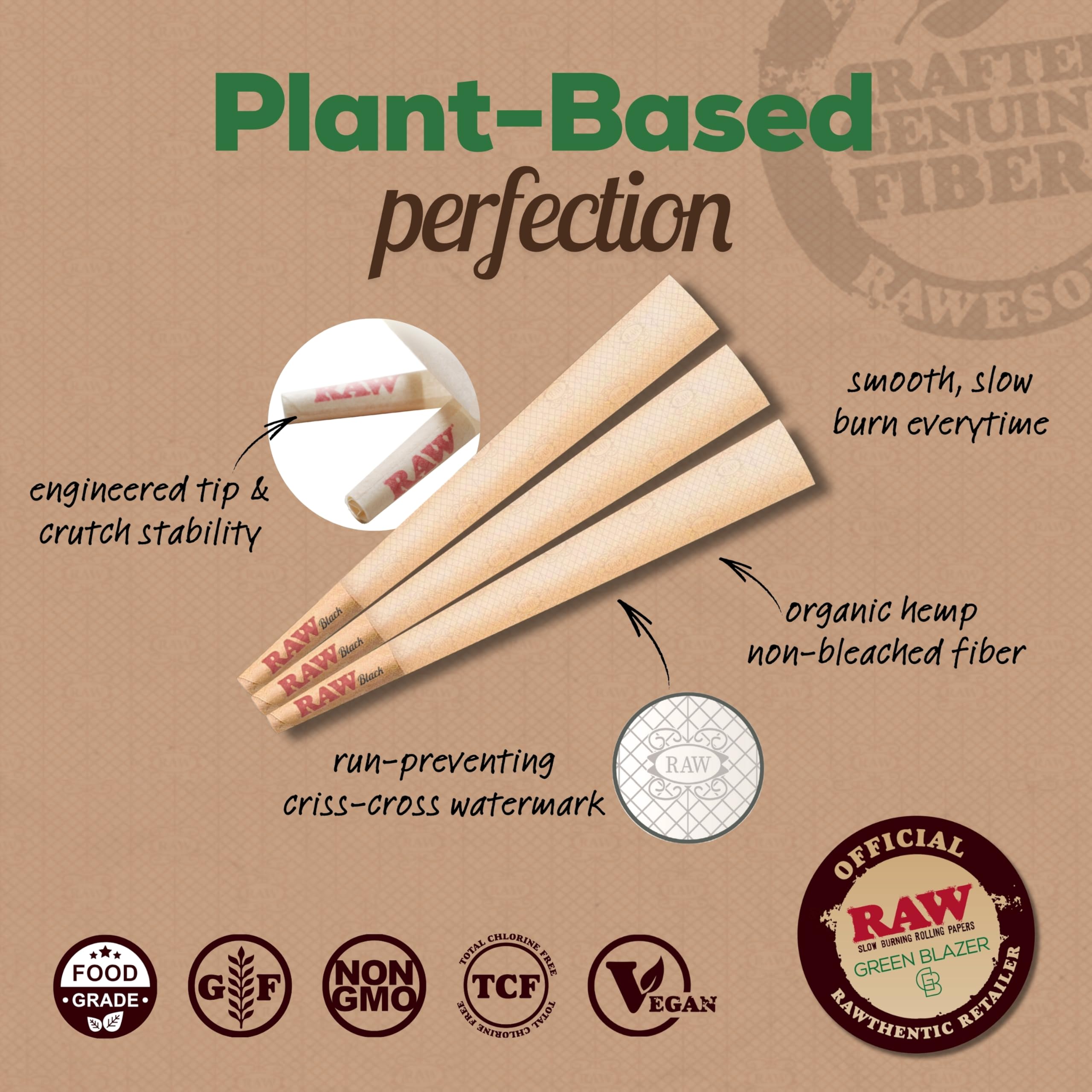 RAW Cones Black King Size: 50 Pack - Translucent, Extra Fine Pre Rolled Cones & Tips, Patented Slow Burn, All Natural RAWthentic, 109mm