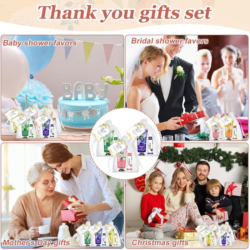 VESPRO Hand Cream & Lip Balm Set - 30 Pack Gift Set with Thank You Cards & Organza Bags | Perfect for Mother's Day, Weddings, Birthdays & Teacher Appreciation