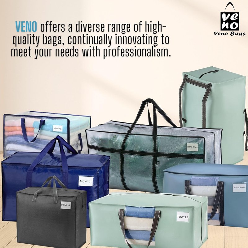 VENO Clear Moving Bags - 90L Extra Large Transparent Storage Totes | Heavy-Duty, Reinforced Handles & Zippers