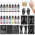 HEILFNL Temporary Tattoo Kit - 14 Bottles Color Temporary Tattoo Ink with 75 Pcs Stencils, DIY Fake Tattoos - Suitable for Adults, Teens, Women, Men & Art Painting Party