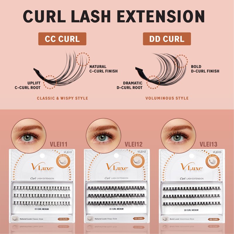 VLuxe DD Curl Lash Cluster Eyelash Extensions, Voluminous Style 40D Volume Individual False Eyelash for Professionals, Enhanced Bold Look for Dramatic Lift, DIY Easy Application & Comfortable Wear