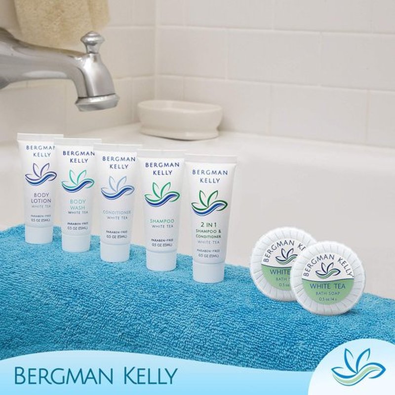 BERGMAN KELLY - Hotel Soap Bars - White Tea, 0.5 oz, 200 PK - Travel Size Luxury Bulk Amenities Bar Soap - Mini Individually Wrapped Round Soap - Small Toiletries for Airbnb, Motel, Guest Bathroom