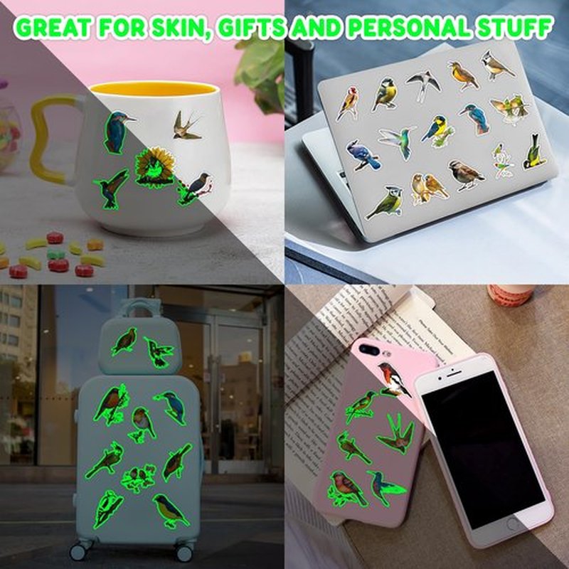 96 PCS Small Rainforest Bird Luminous Pre-Cut Temporary Tattoos Birthday Party Decorations Supplies Favors Hawaiian Summer Hummingbird Glow in The Dark Stickers Boys Gift School Rewards (Luminous)