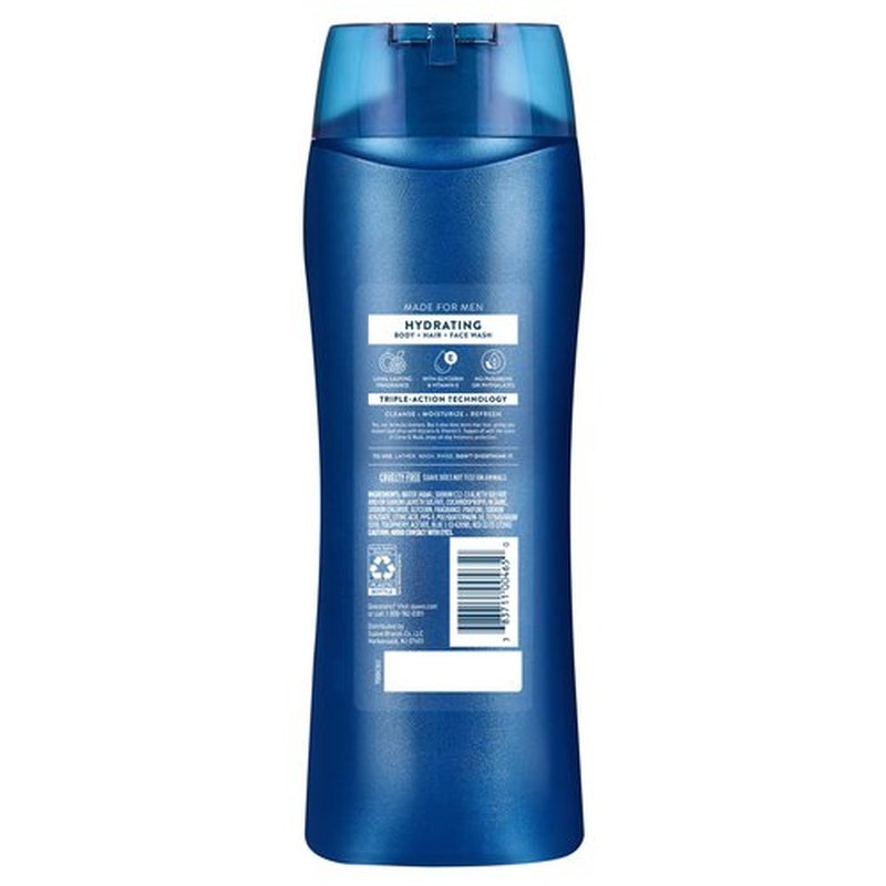 Suave Men Hydrating 3-in-1 Body + Hair + Face Wash with Glycerin & Vitamin E, Cleanse, Moisturize, Refresh, No Parabens or Pthalatates, Long-Lasting Fragrance, 18 FL OZ, 6 Count