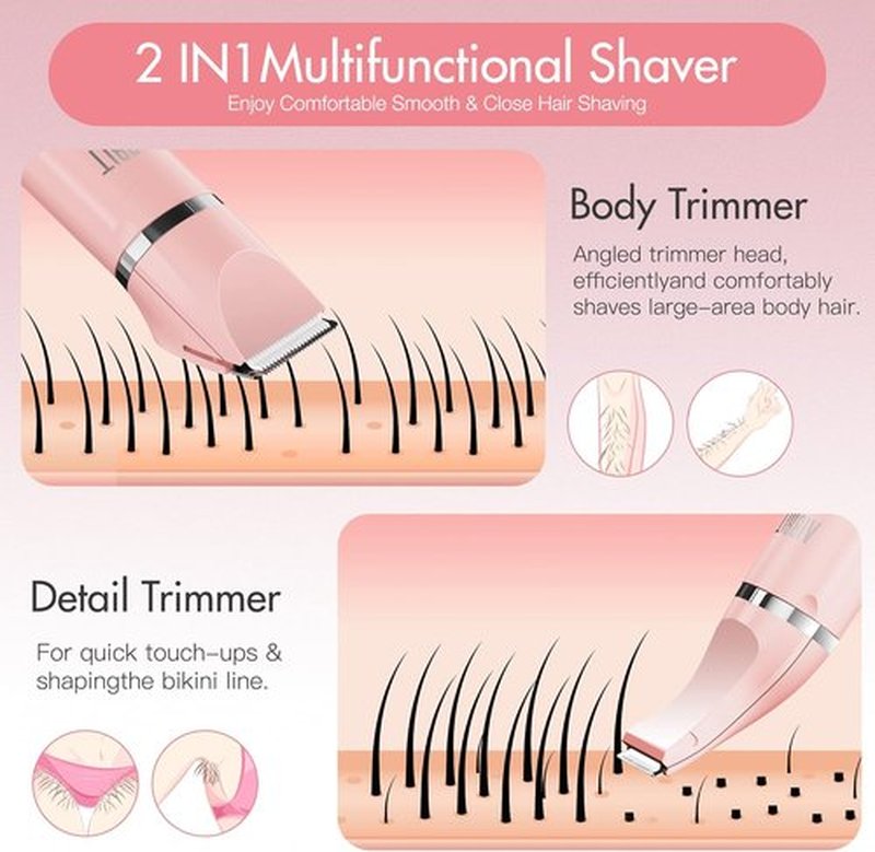 AIBRIT PRO Electric Bikini Trimmer for Women - 2-in-1 Painless Hair Removal Razor | Portable Waterproof Shaver with 2 Heads