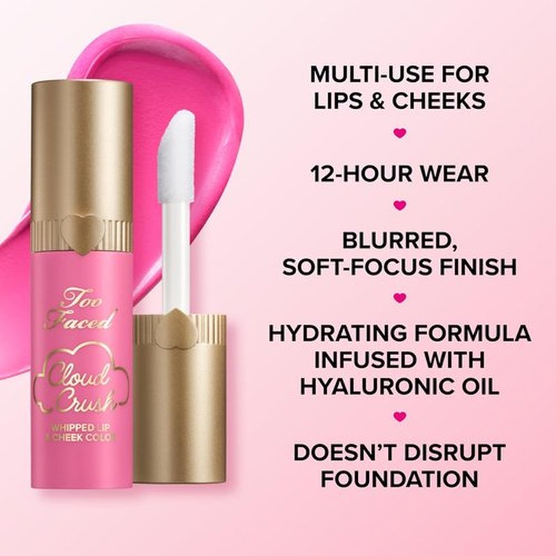 Too Faced Cloud Crush Whipped Lip & Cheek | Creamy Multi-Use Formula with Hyaluronic Oil for Long-Lasting Flush