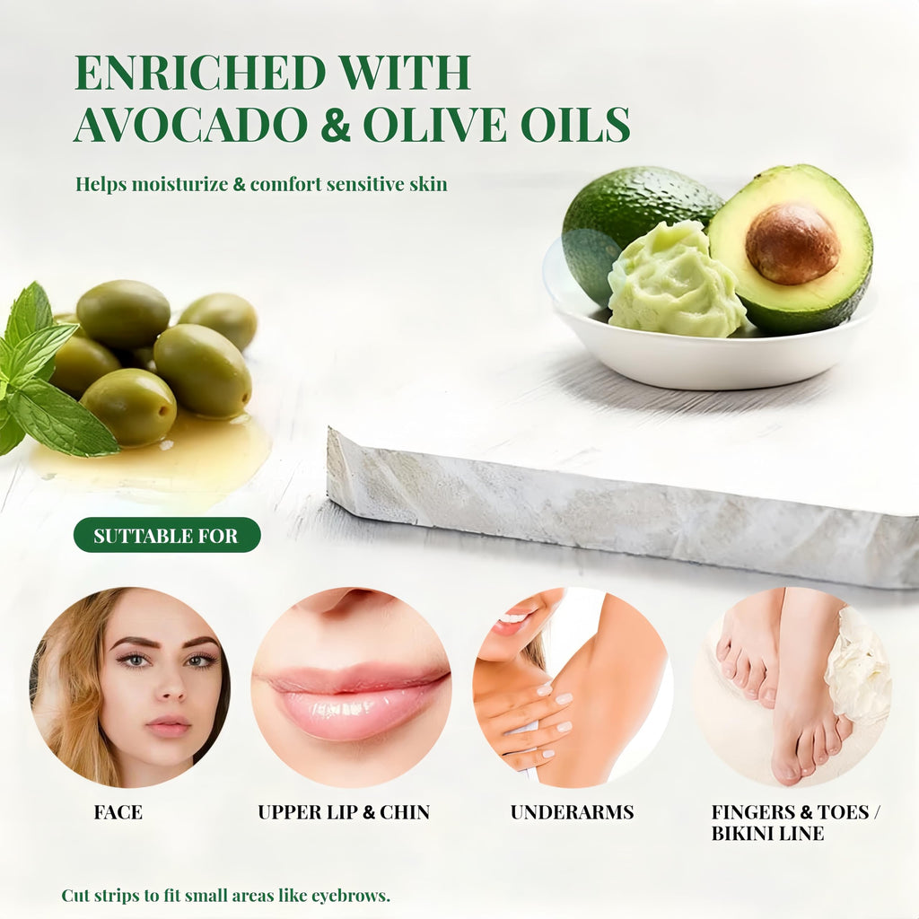 Wax Strips for Hair Removal, Waxing Kit for Women with Avocado Butter, 60 Count Face & Body Wax Strips for Bikini, Underarm, Leg, Lip & Eyebrow