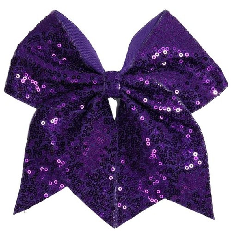 JOYRUBY 7 Inch Large Sequin Hair Bow Clips, Glitter Cheer Dark Purple Bow Hair Clip, Big Bows for Hair Clip Hair Accessories for Teens Girls Party Sports Women Cheerleading (Dark Purple)
