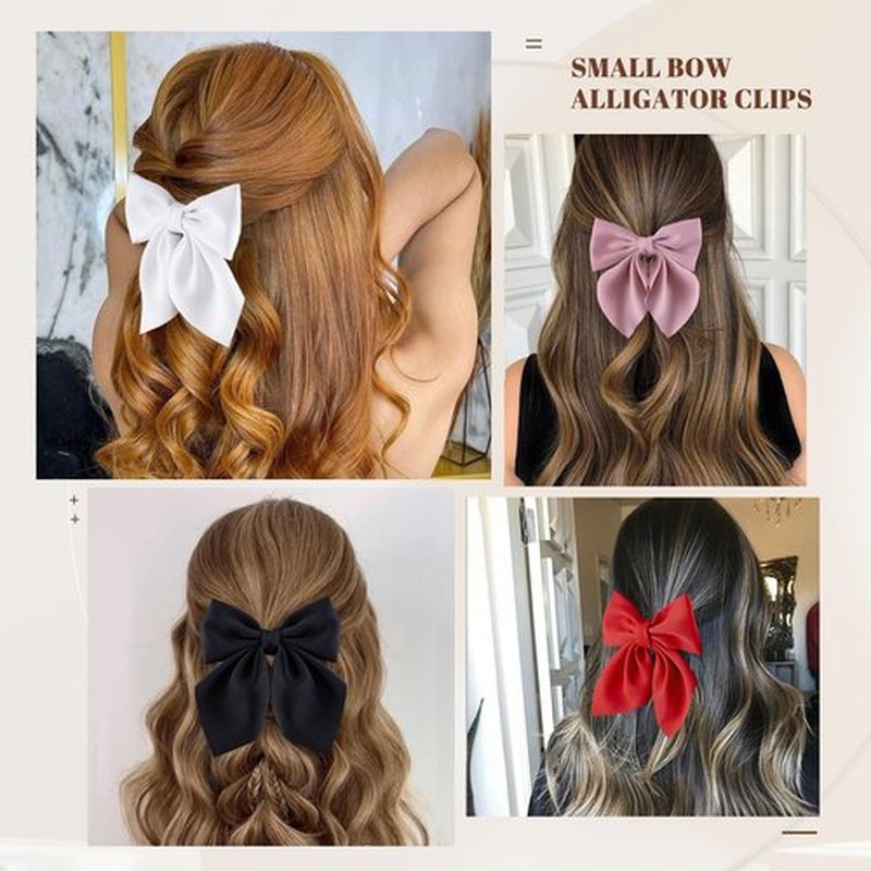 hisial 8 Pcs Hair Bows for Women Short Tail Bow Hair Clips Small Alligator Barrettes Cute Accessories for Girls(Black/Pink/Red/White)