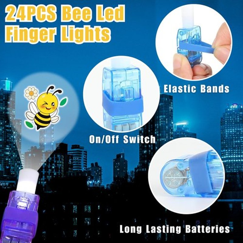72 PCS Bee Party Favors – 48 PCS Luminous Tattoos & 24 PCS LED Finger Lights Combo – Birthday Goodie Bag Fillers, Party Supplies, Gifts Light Up Toys Glow In The Dark for Boys and Girls