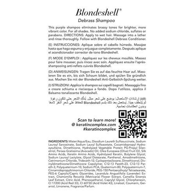 Keratin Complex Blondeshell Debrass Shampoo - Brighten Blonde Hair & Eliminate Brassiness