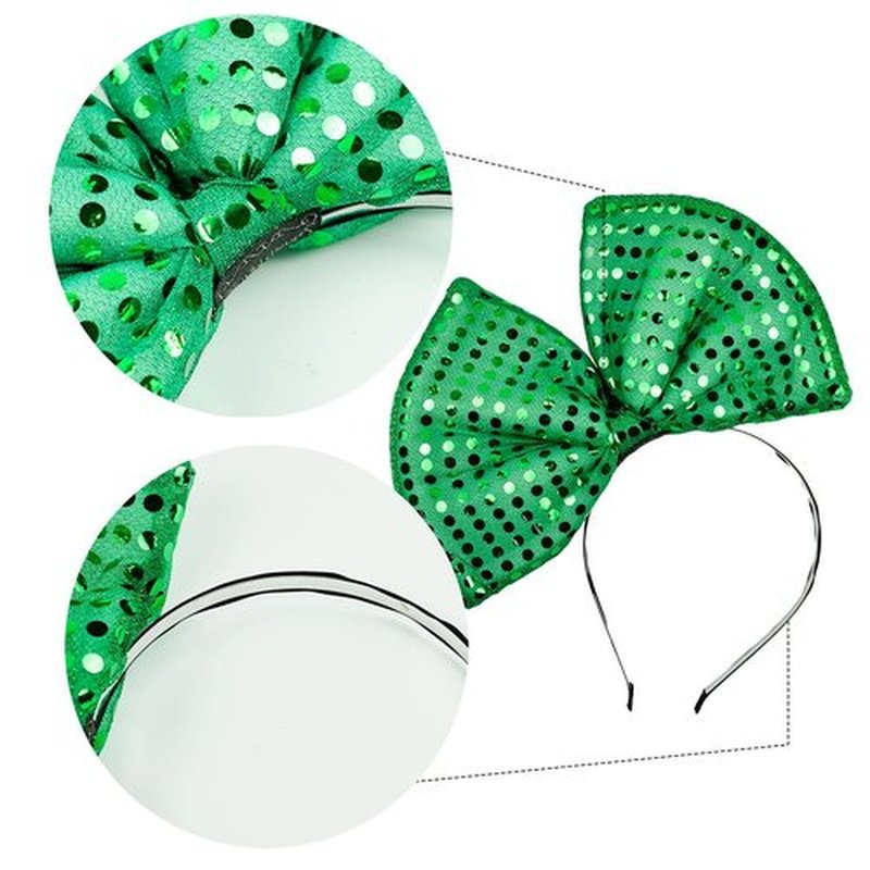 Bubbmi Huge Hair Bow Headband with Sequins, Mardi Gras Green Oversized Bow Hairband, St. Patrick's Carnival Party Festival Costume Bow Hairband for Women Girls
