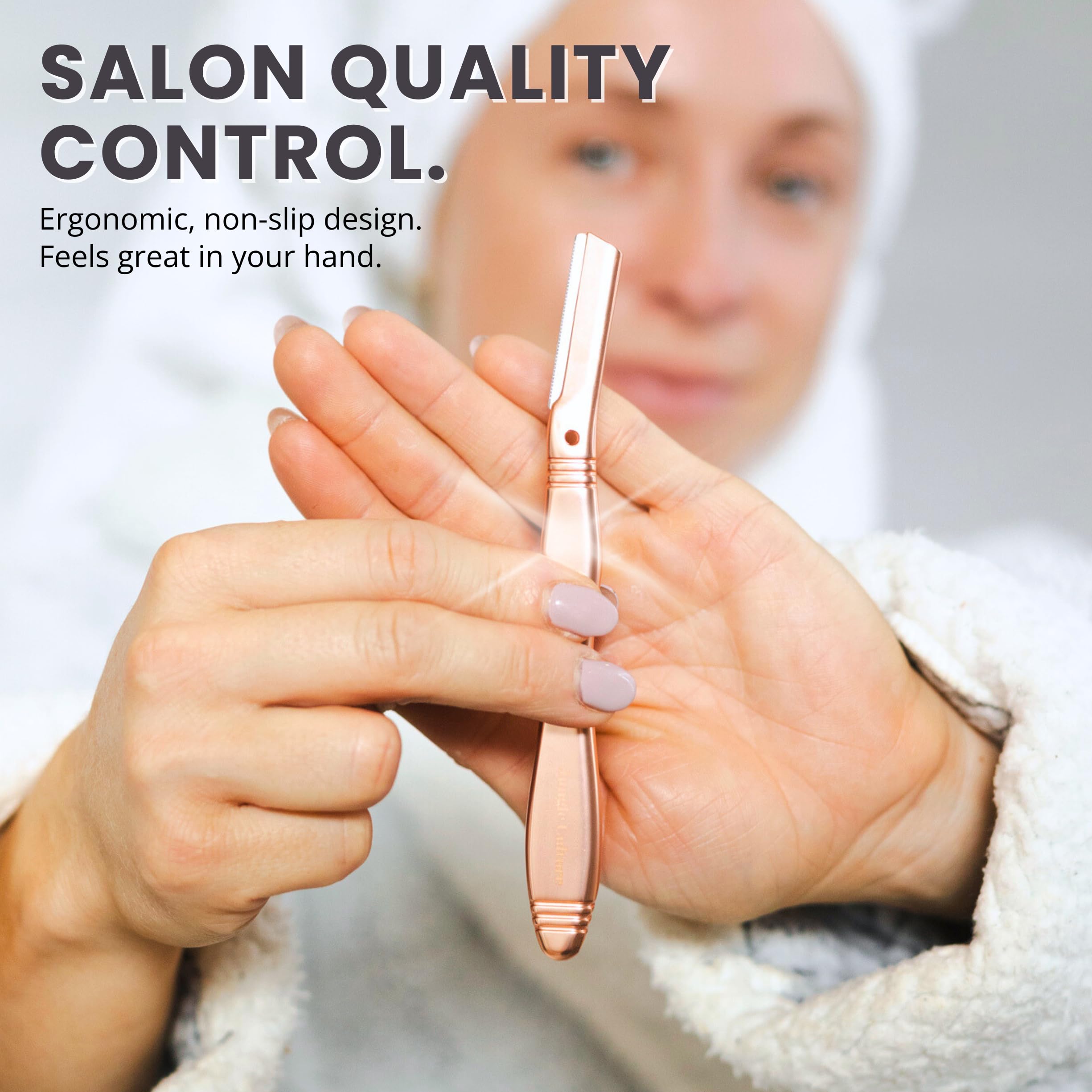 Jungle Culture Dermaplaning Tool – Facial Razor for Women with 5 Refill Blades – Reusable Eyebrow Shaper & Exfoliator – Rose Gold