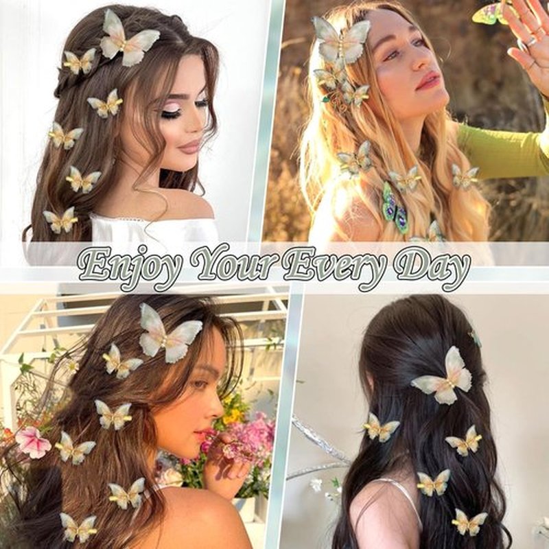 SAWINDA 8Pcs Tulle Rhinestone Butterfly Hair Clips Moving Wings Butterflies Hair Barrettes for Girls Y2K Glitter Hairpins Cute Butterfly Claw Clips Fairy Accessories for Women Thick Thin Hair