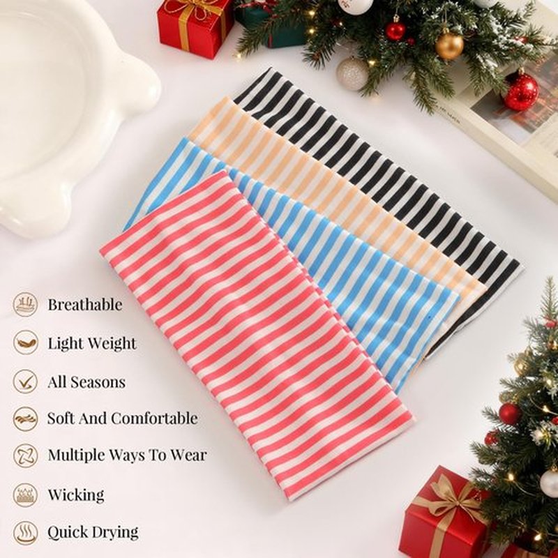 4 Pack Stripe Headband for Women - Non Slip Wraps Elastic Stretchy Hairbands, Soft Fabric Hair Bands for Yoga Workouts, Breathable Head Bands for Hairstyles & Outfits, Valentine's Day Gifts
