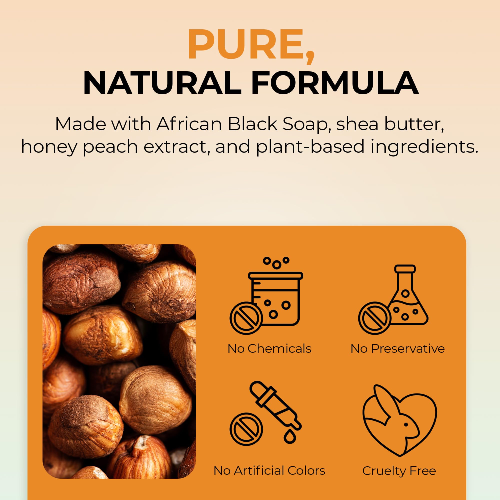 RA COSMETICS 100% African Liquid Black Soap with Honey Peach – Liquid African Black Soap Body Wash with Shea Butter, Coconut Oil & Plantain Peel | Deep Cleansing for Sensitive & Acne-Prone Skin, 8 oz