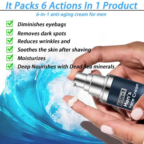 Skiennix 6-in-1 Face Cream for Men - Anti-Aging Moisturizer with Collagen & Hyaluronic Acid, 1.76 fl oz