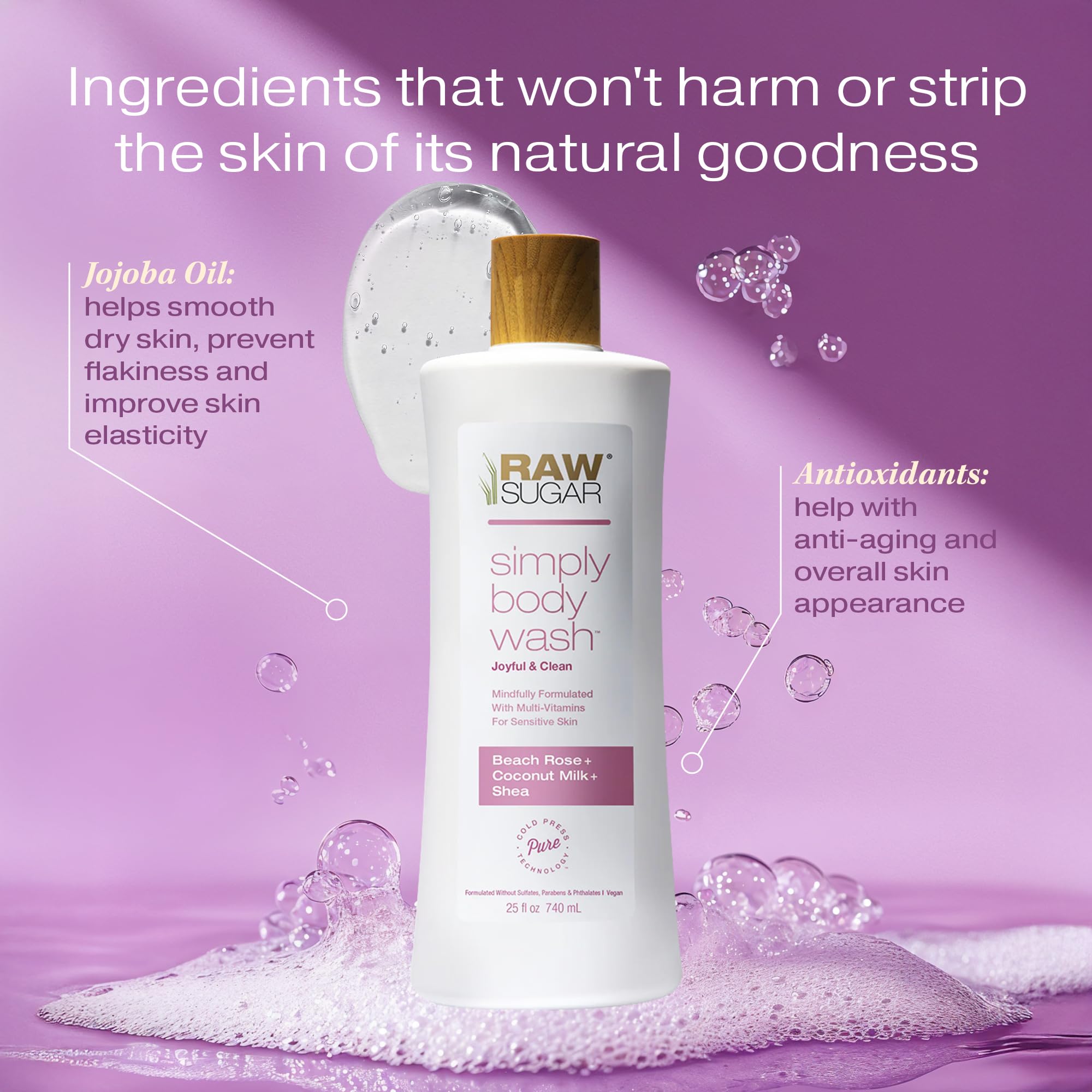RAW SUGAR Simply Body Wash, Beach Rose + Coconut Milk + Shea (25 Fl Oz, Pack of 3) Sensitive Skin Bath Soap, Formulated without Sulfates & Parabens…