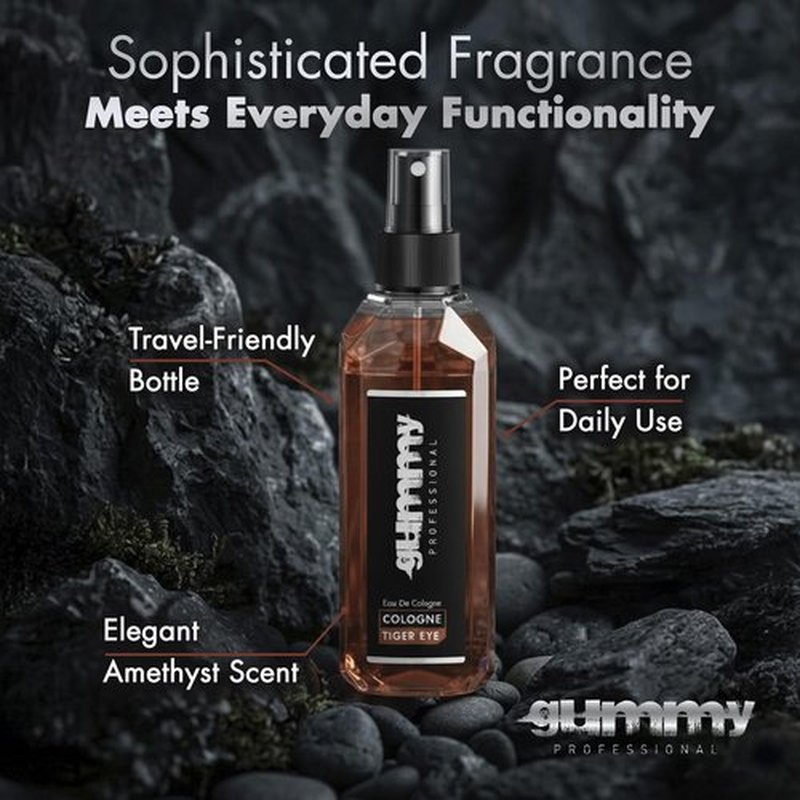 Gummy Professional Tiger Eye Eau de Cologne 400ML - After Shave Traditional Inspired Barber Cologne - Lasting Warm Bold Woody Tiger Eye Fragrance - Alcohol Based Cooling Formula for Post Shave Care