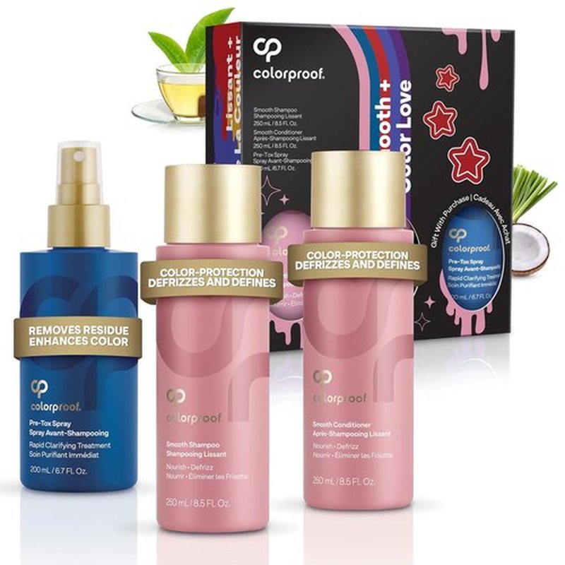 Colorproof Smooth Gift Set - Color Safe Shampoo & Conditioner (8.5 Fl. Oz.) + Pre-Tox Spray (6.7 Fl. Oz.) | Frizz Control for Color-Treated Hair