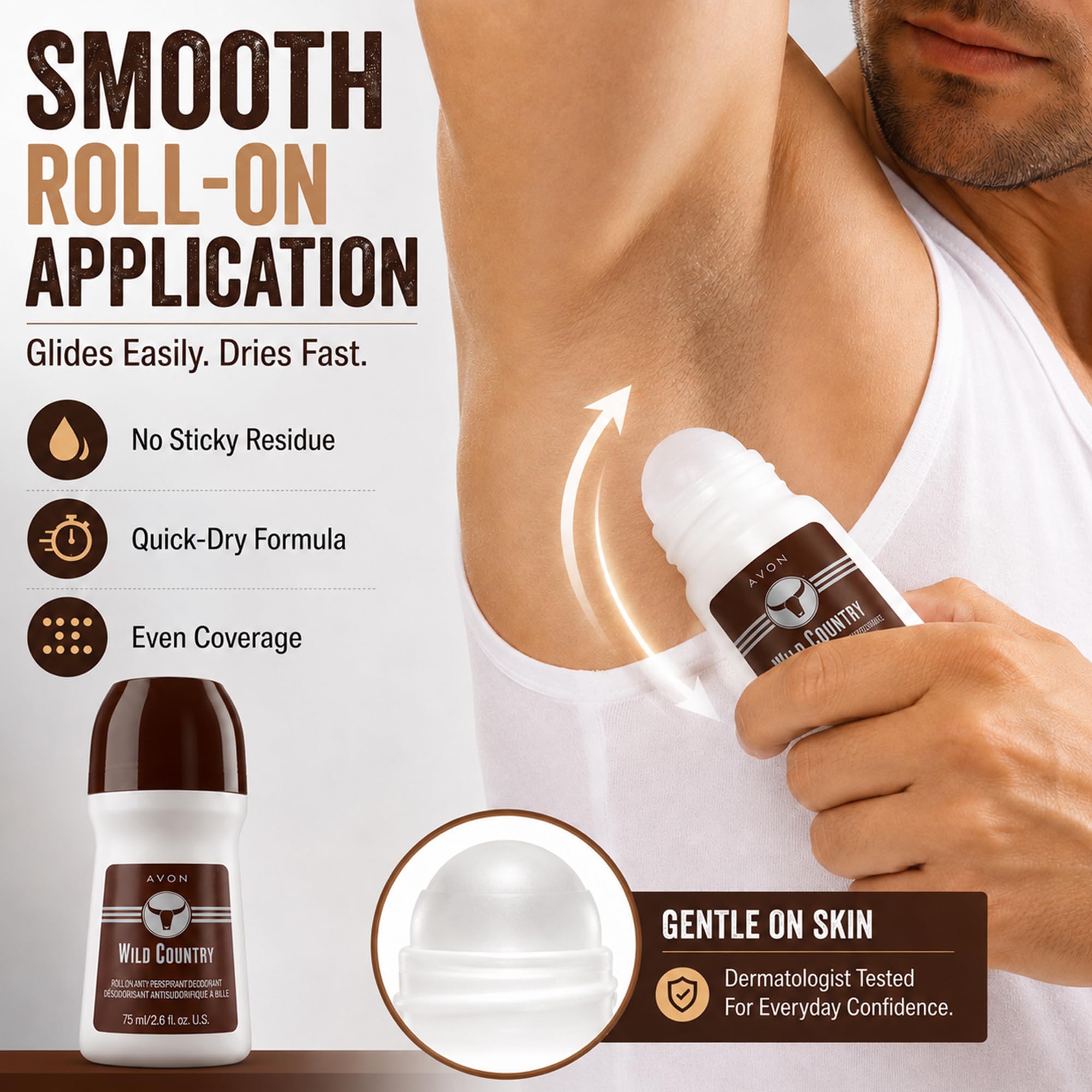 AVON Wild Country Roll-On Antiperspirant Deodorant - 2.6 oz - 4 pack