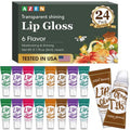 AZEN 24 Pack Lip Gloss Set, Clear Lip Gloss Bulk, Lip Oil for Dry Cracked Lips Moisturizing Hydrating Nourishing with Vitamin E, Valentines Gifts Easter Basket Stuffers