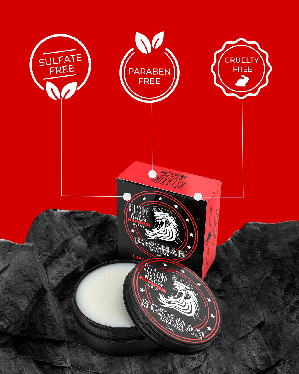 Bossman Relaxing Beard Balm - Beard Tamer, Relaxer, Thickener and Softener Cream - Made in USA (Hammer Scent)