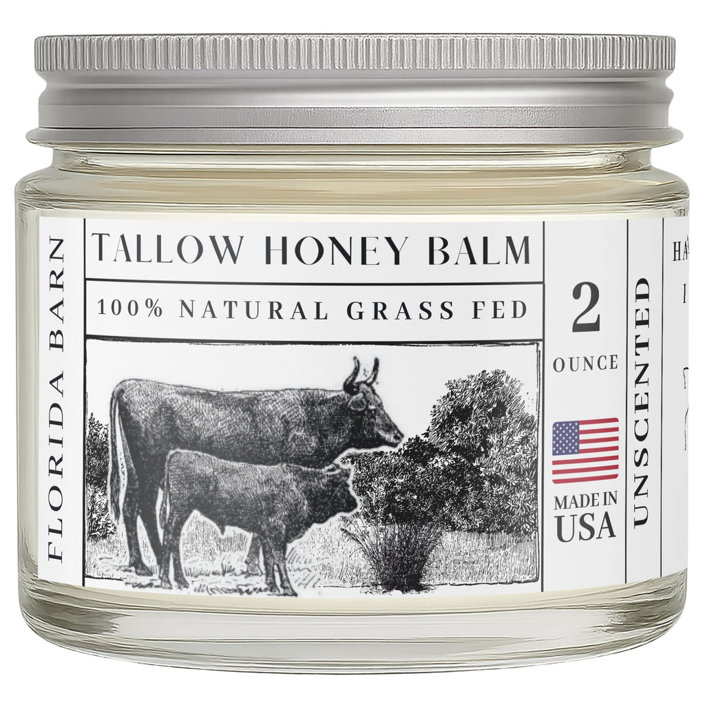 Florida Barn - Tallow Honey Balm, 2 oz, Organic Raw Honey & Castor Oil, Grass-Fed Beef Tallow, All-Natural Moisturizer for Dry and Sensitive Skin, Soothing Body and Face Cream