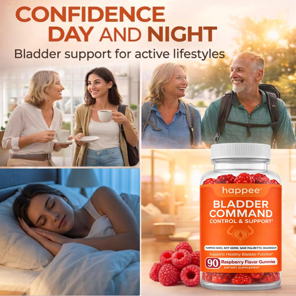 Happee Bladder Control Gummies Supplement for Women & Men – Day & Night Support - Raspberry Flavor – 90 Count