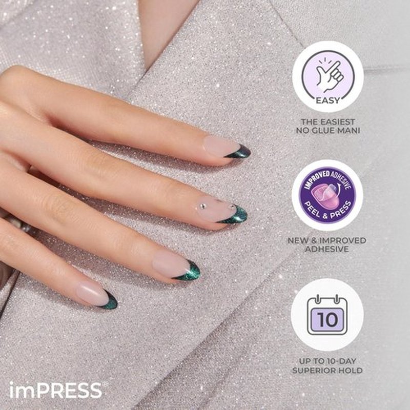 KISS imPRESS Press-On Manicure - All My Love Pink Aurora Nails, Medium Almond Shape, Easy Application | 30 Count