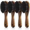 Patelai 4 Pieces Barber Fade Brush Set with Natural Fiber Wooden Handle Beard Styling Brush, Neck Duster, and Cleaning for Men's Grooming (Brown)