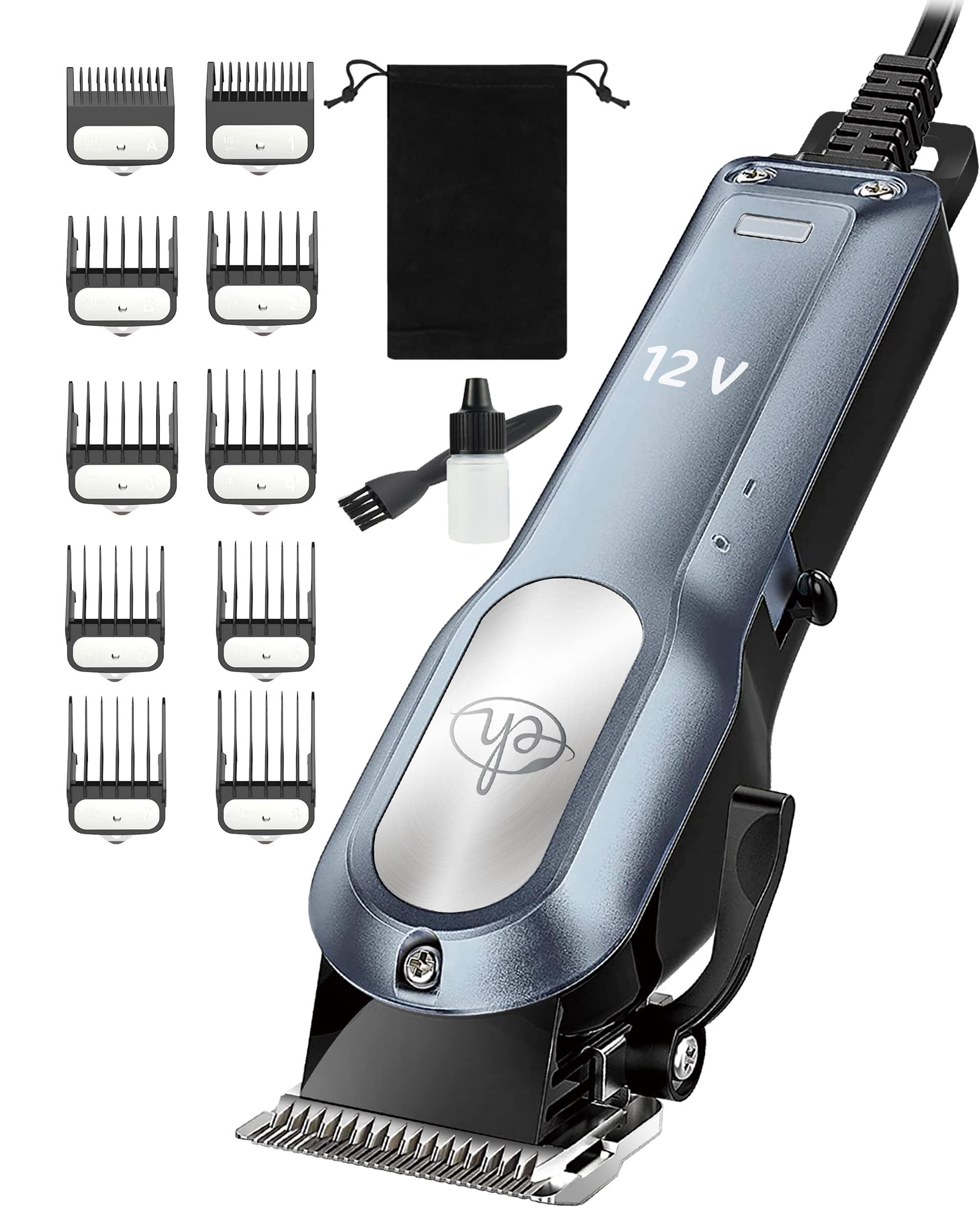 Dog Clippers for Grooming with 12V High Power Plug-in for Thick Heavy Coats Quiet, Pet Electric Professional Hair Grooming Clippers kit with 10 Metal Guard Combs Brush for Dogs Cats Pets (Navy)