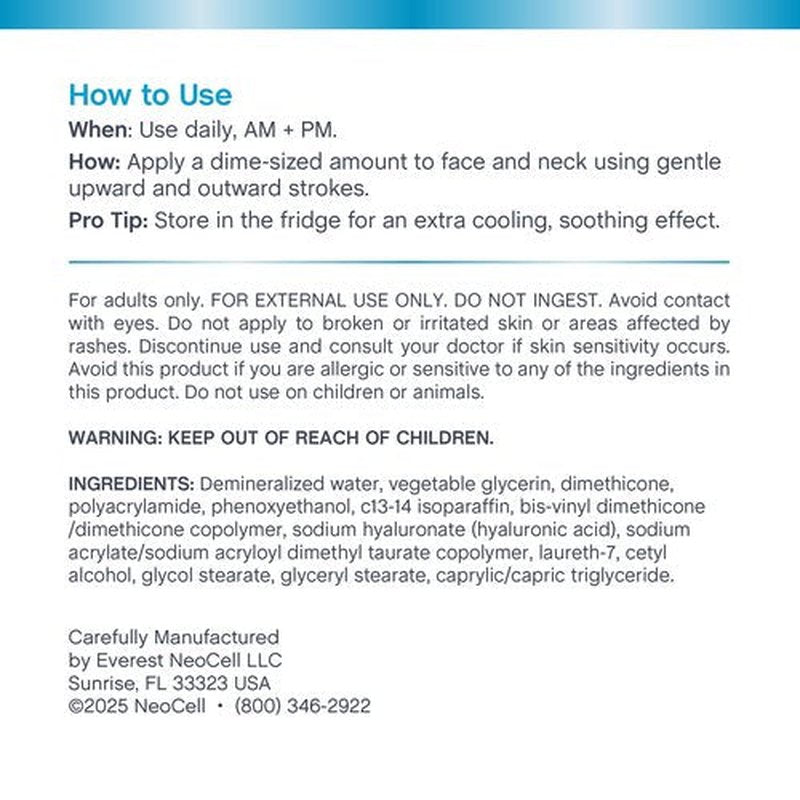NeoCell Hyaluronic Acid Moisturizer | 4 oz | Moisturizing Topical Gel Cream | for Face and Neck | Advanced Skin Hydration