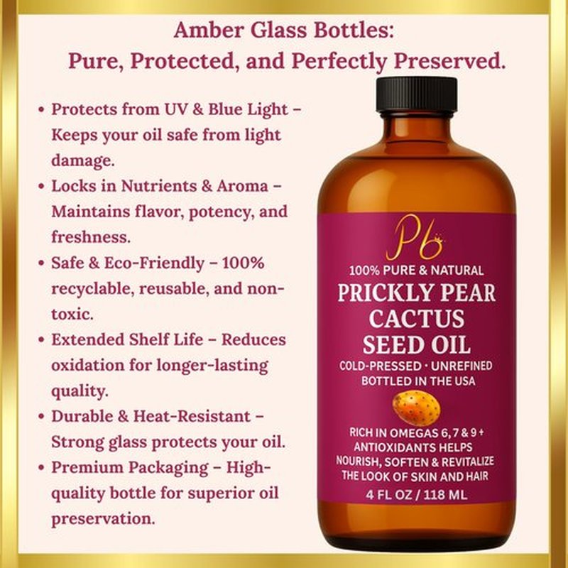 Pomberries Prickly Pear Seed Oil | 100% Pure, Cold-Pressed & Unrefined, Prickly Pear Oil for Face, Skin & Hair, Helps Improve the Look of Fine Lines & Wrinkles | 4 fl oz Glass Bottle