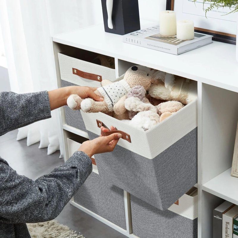 DECOMOMO Fabric Cube Storage Bins - Stylish Organizer Baskets for Kallax & Cubbies | Grey & White, 11-Inch Cube - 4 Pack