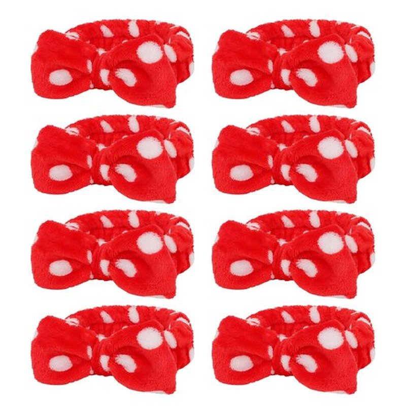 Casoty 8 Pcs Red Spa Headbands, Microfiber Headband, Soft Coral Fleece Headbands for Makeup, Bow Hair Band for Face Washing Shower Skin Care Yoga
