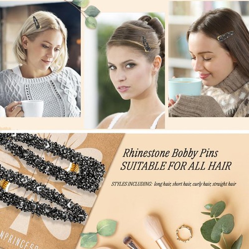 KANPRINCESS 2PCS Rhinestone Hair Clips,Snap Hair Accessories,Decorative Hair Clips,Rhinestone Barrettes For Women Girls(SET10)