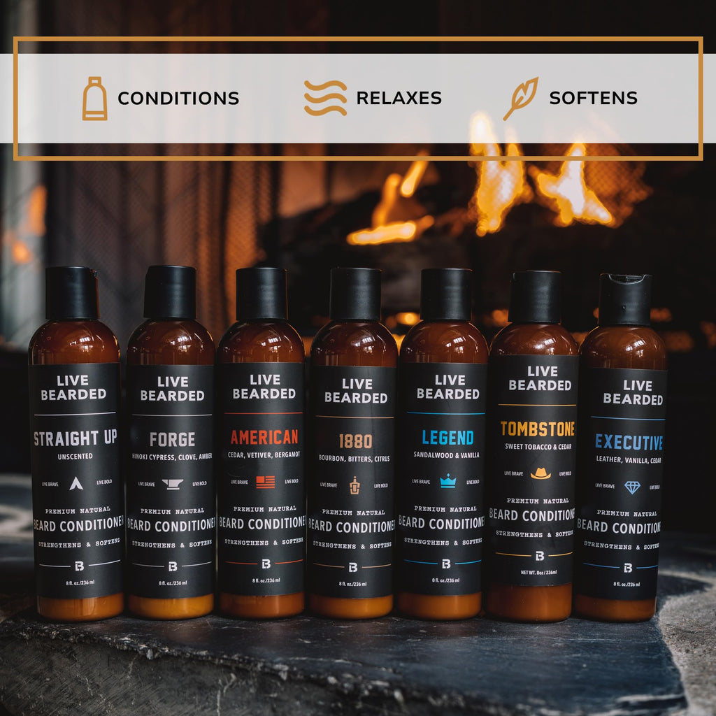 Live Bearded Beard Conditioner, 8 fl oz - Strengthens and Softens Facial Hair - Made in the USA - All-Natural Ingredients with Biotin, Caffeine | 1880 Scent - Bourbon, Bitters, Citrus
