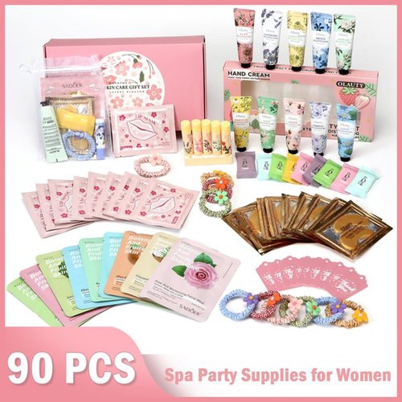 90PCS Spa Party Supplies for Girls, Birthday Sleepover Party Supplies for Girls Women, Face Masks, Hand Cream, Lip Balm, Under Eye Patches, Lip Mask Skin Care Spa Kit, Bulk Gifts, Mothers Day Gifts