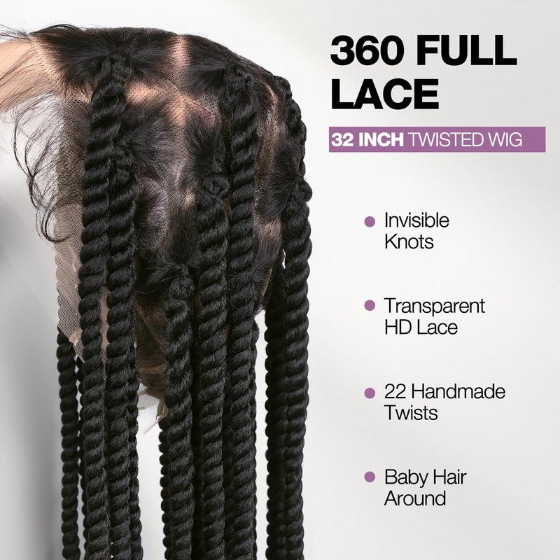 WIGER Real 360 Full Lace Twisted Wigs Single-layer HD Lace Braided Wigs for Black Women Knotless Senegal Twist Wigs Long Full Lace Wigs with 22 Handmade Twists Synthetic Lace Front Hair Wig