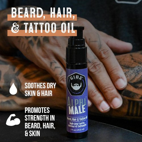 GIBS Grooming Signature Beard Oil - Nourishing Hair & Tattoo Oil in 1 oz Skull Jar