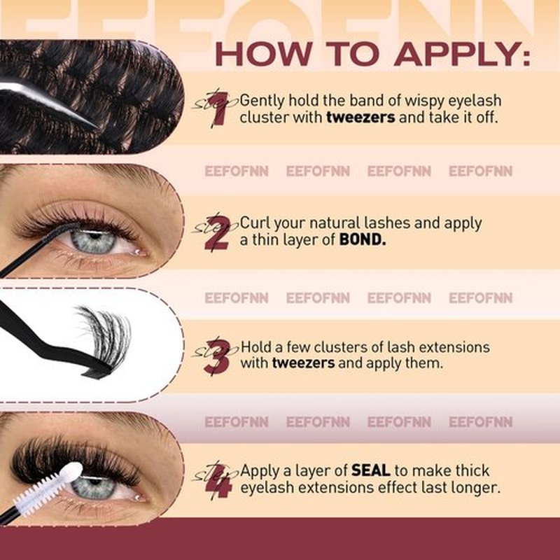 Fluffy Lash Clusters Kit Dramatic 270D Cluster Eyelash Extensions Kit 14-24mm Long Eyelash Clusters Kit Thick Volume Individual Lashes Bond and Seal Remover Tweezers Mega Lash Extension Kit by Eefofnn