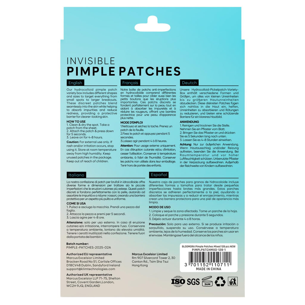 BLOOMORA Large Pimple Patches for Face, Hydrocolloid Pimple Patches, Variety Shapes Zit Stickers, Pimple Spot Care, Pimple Spot Care, Round, Moon, Rectangle, Oval (6 Sizes, 128 Count)