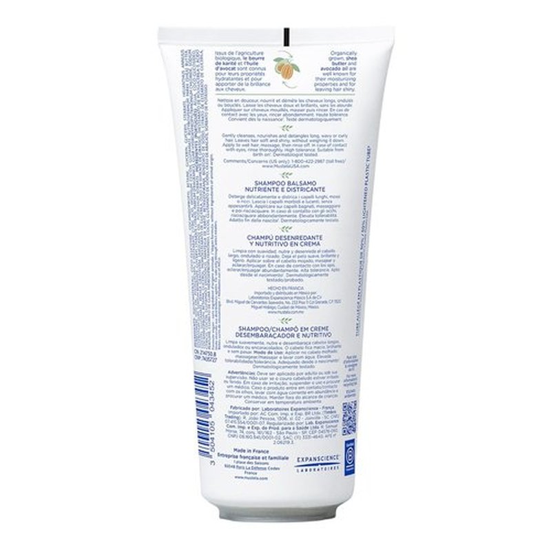 Mustela Detangling & Nourishing Cream Shampoo - Natural Shea Butter & Avocado for Curly Hair - 6.76 Fl. Oz.