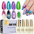 NXJ INFILILA Cat Eye Gel Nail Polish Set 4 Colors 15ML - Pink Purple Blue Green Magnetic Nail Polish, Sparkle Glitter Gel Polish Kit for LED/UV Lamp, Soak Off DIY Home Salon Manicure Gifts