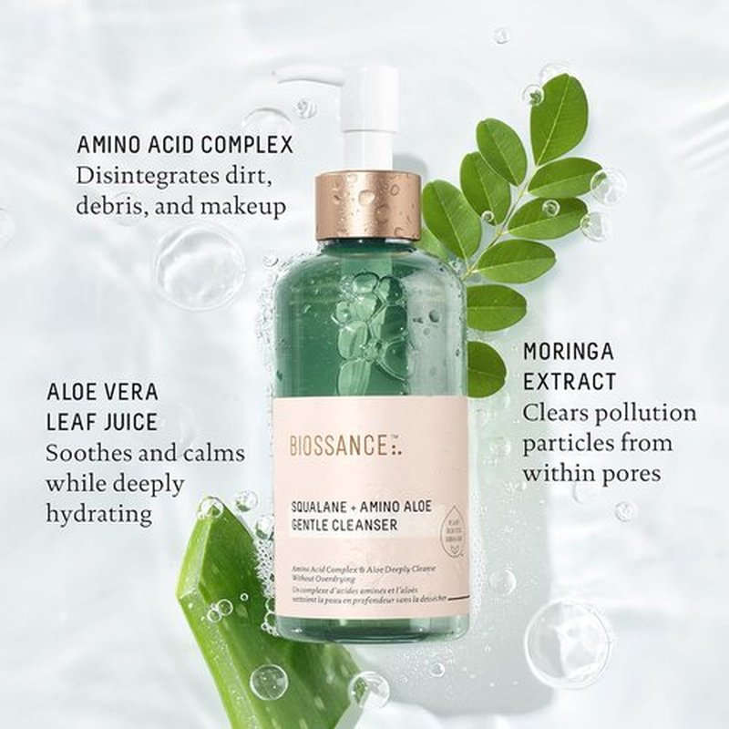 Biossance Squalane + Amino Aloe Face Wash - Hydrating Foaming Cleanser for All Skin Types | Removes Makeup & Deep Cleans Pores