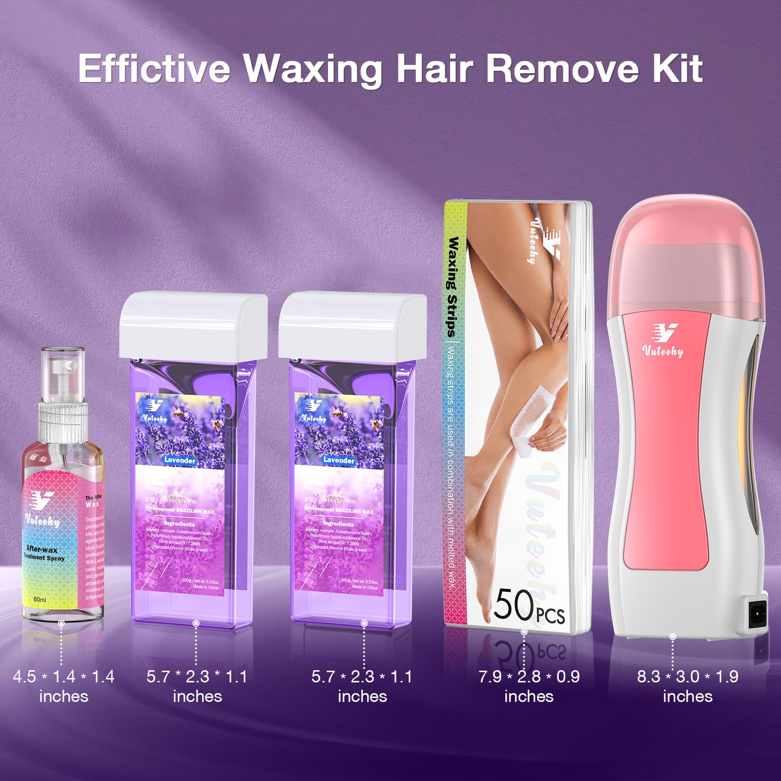 Roll on Wax Kit, Waxing Roller Kit for hair removal, with 2 Wax Cartridges & 50 Pcs Waxing Strips & 1 Post Oil-4