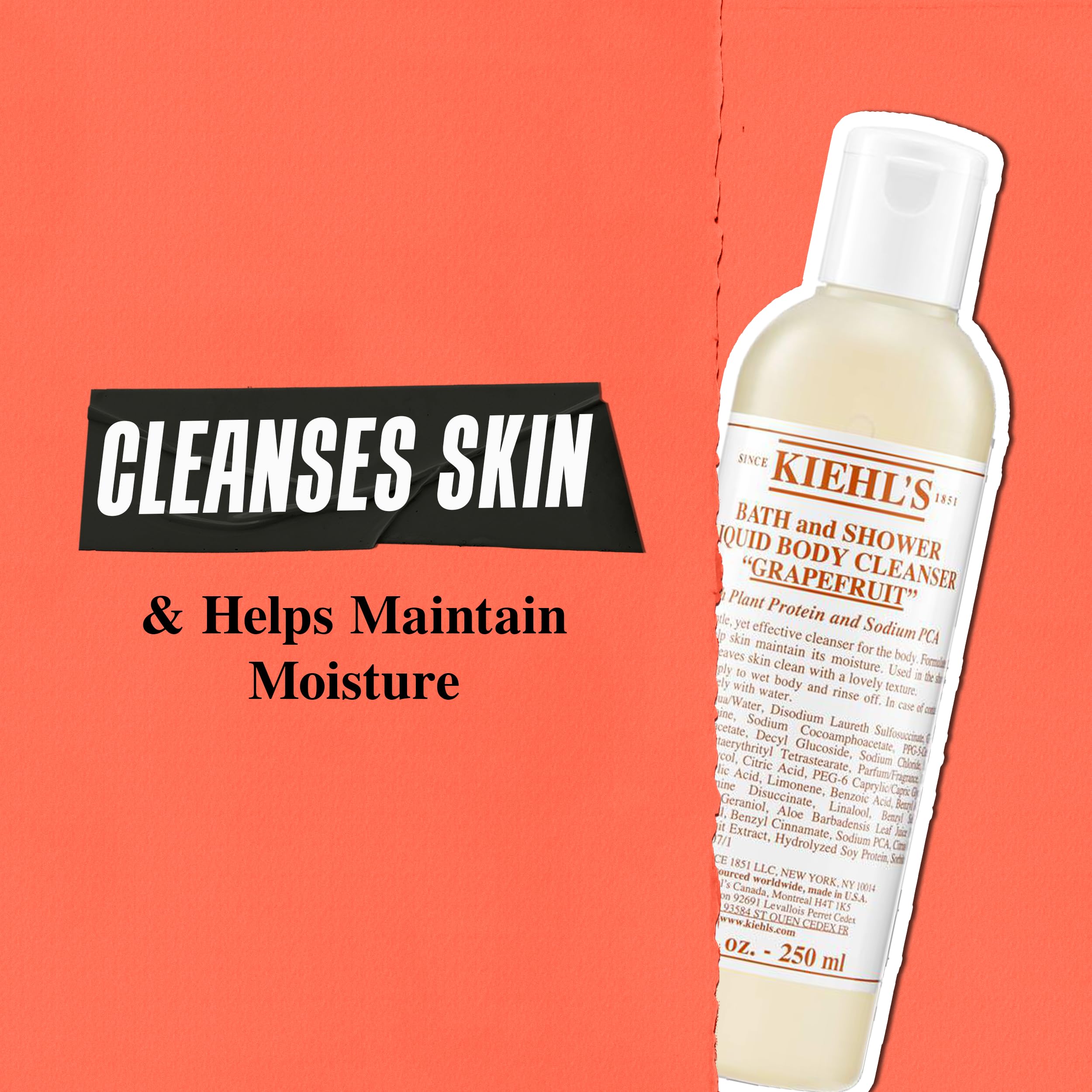 Kiehl's Grapefruit Liquid Body Cleanser, Gentle Refreshing Foaming Body Wash, Aromatic Bath + Shower Experience, Maintains Moisture, Smooths Skin, Conditions, and Hydrates - 33.8 fl oz /1 Liter Refill